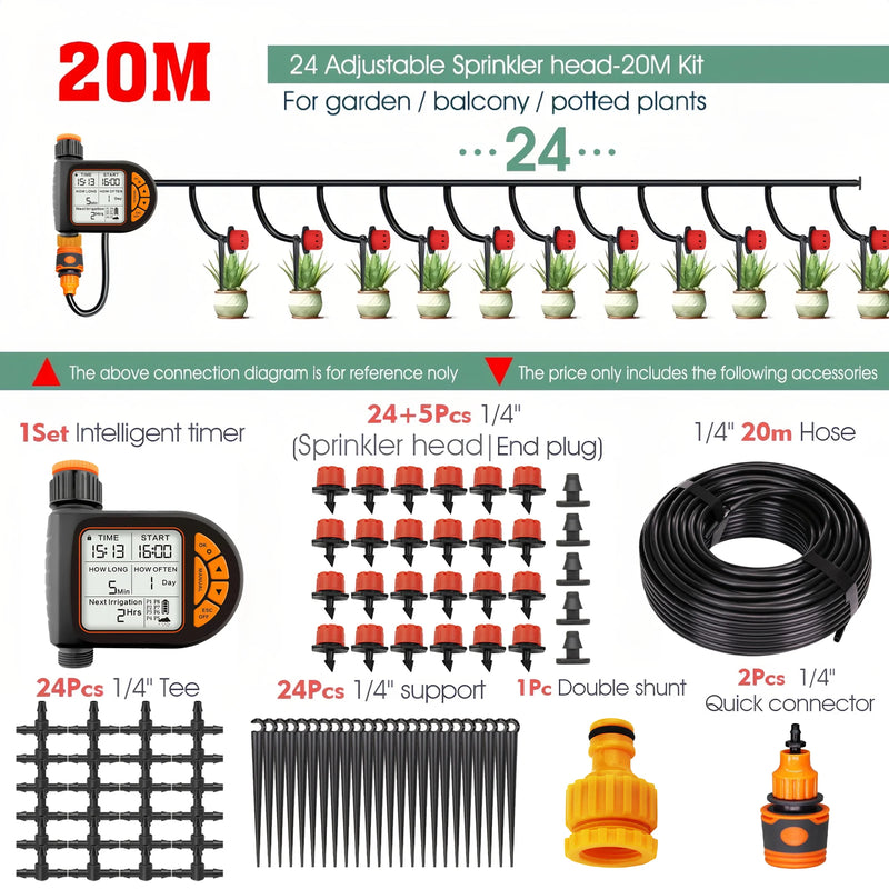20M Smart Garden Timer Irrigation Set IPX5 Waterproof LCD Automatic Watering Controller Set With Rain Sensor for Farms