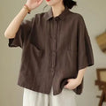 Retro Cotton Linen ort Sve Women's irt Summer New Loose Casual  Collar Top Faion Korean Sle Thin Material
