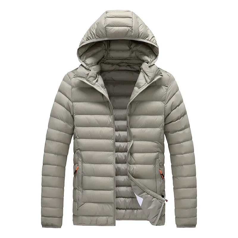 2026 New Men's Lightweight Padded Jacket Hooded Zip-up Parka Male Cotton Down Warm Demi-season Autumn Spring Warm Big Size Coat