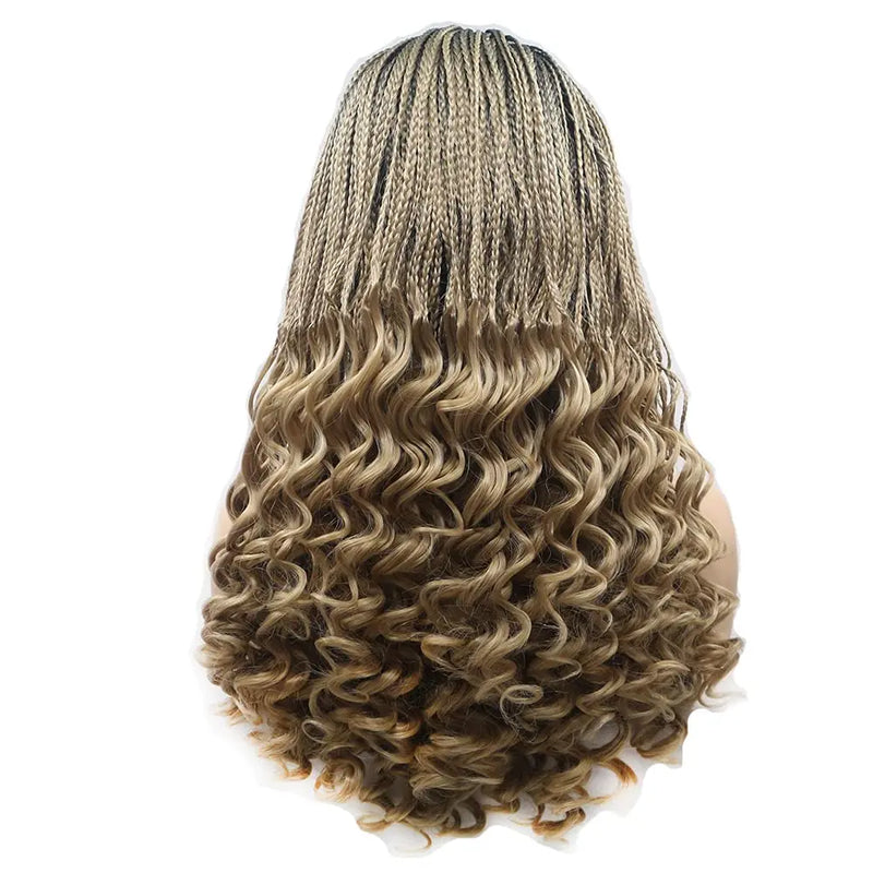 Sylvia synthetic blonde lace front braid wigs ombre braid with dark root heat reistant fiber hair wig