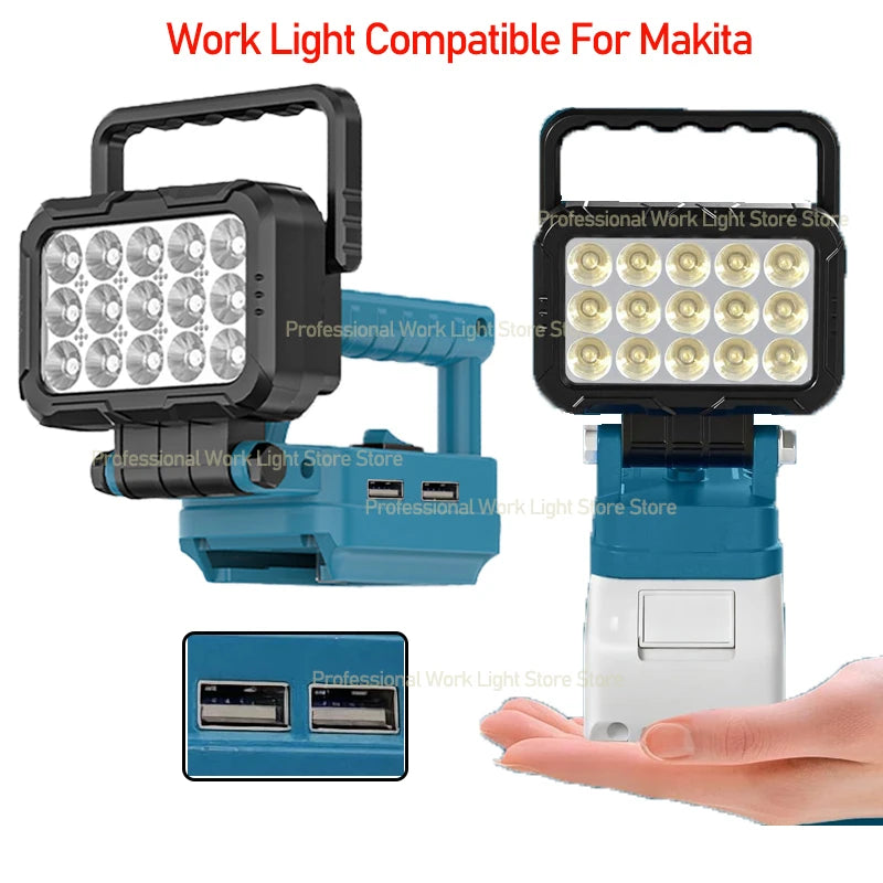 LED Work Light For Makita 18V Battery Cordless Camping Lights Portable Flood Lamp Flashlight Power Tool Accessory