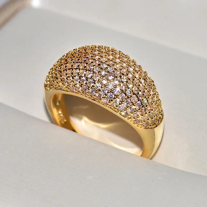 Real 18k Gold Rings for Women Luxury Full Diamond Fine Jewelry Wedding Anniversary Party for Girlfriend&Wife Gift Bijoux Femme