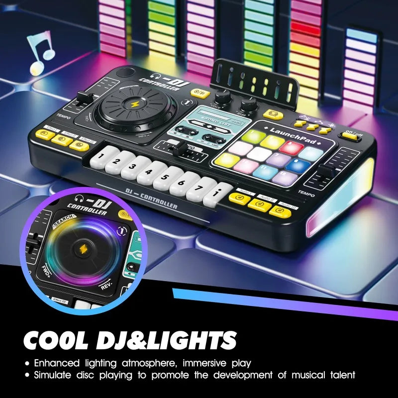 Multifunctional DJ Turntable with Microphone Simulation DJ Mixer Bluetooth Electric DJ Player Music Entertainment Gift for Kids