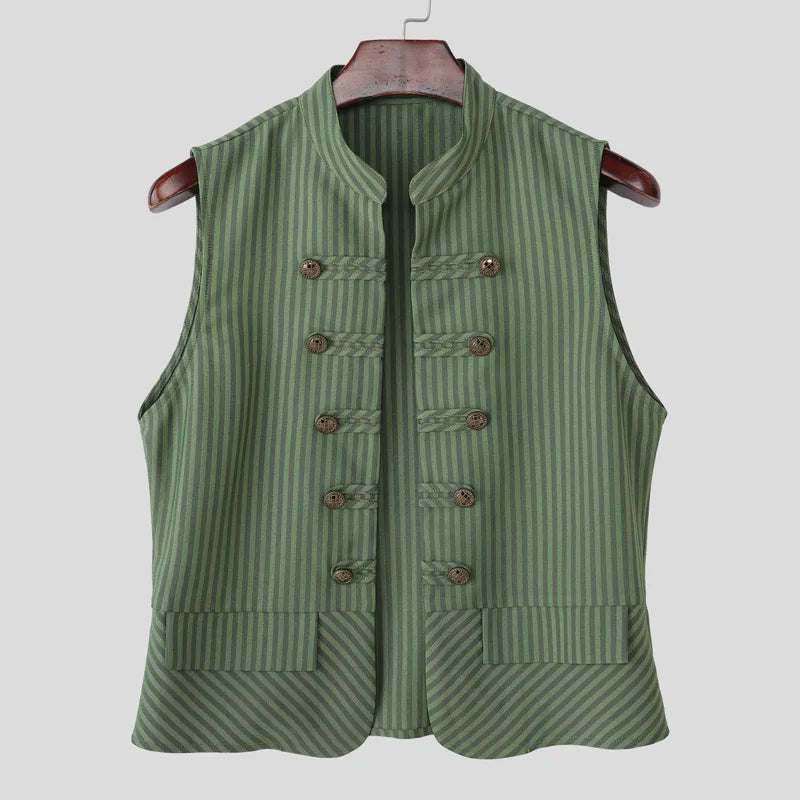 INCERUN Men Vests Striped Stand Collar Sleeveless Open Stitch Male Waistcoats Streetwear 2026 Fashion Casual Crop Vests For Man