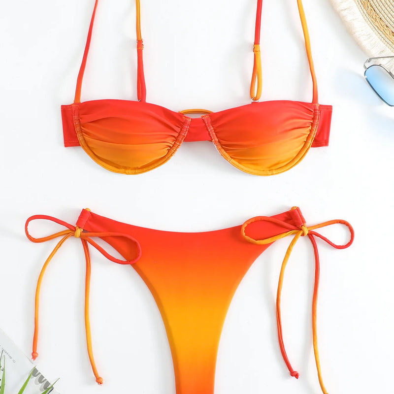 Sexy Tie Dye Print Push Up Bikinis Sets Two Pieces Side | SAMAG