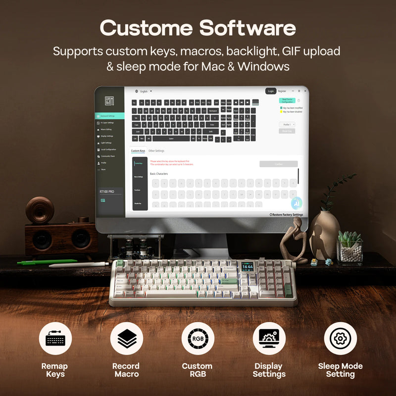 EPOMAKER RT100 PRO Full Sized ANSI US Layout Tri-mode Wireless Mechanical Gaming Keyboard with 5000mAh Battery & RGB Backlight