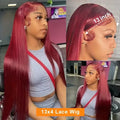 99J Straight Human Hair Wigs 13x6 HD Lace Frontal Wig Burgundy Human Hair Wig 13x4 HD Lace 220 Density Human Hair Wigs For Women