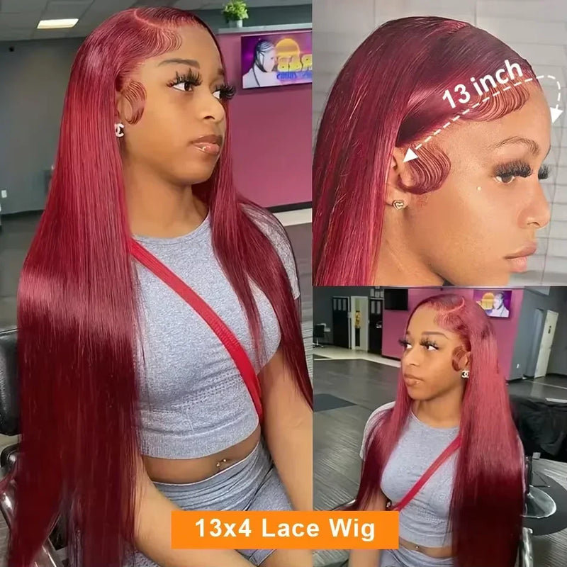 99J Straight Human Hair Wigs 13x6 HD Lace Frontal Wig Burgundy Human Hair Wig 13x4 HD Lace 220 Density Human Hair Wigs For Women