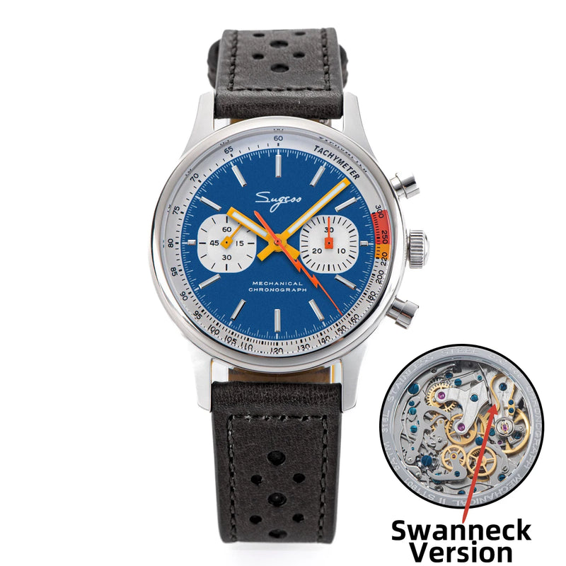Sugess Watch of Men Chronograph Mechanical Wristwatches with Seagull ST19 Swanneck Movement Pilot Sapphire Crystal Racing V2 New