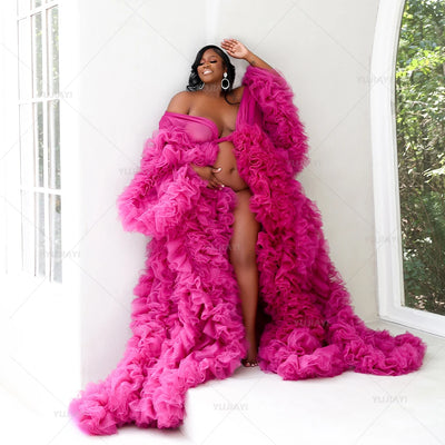 Luxury Maternity Dresses Puffy Tulle Long Women Robe | SAMAG
