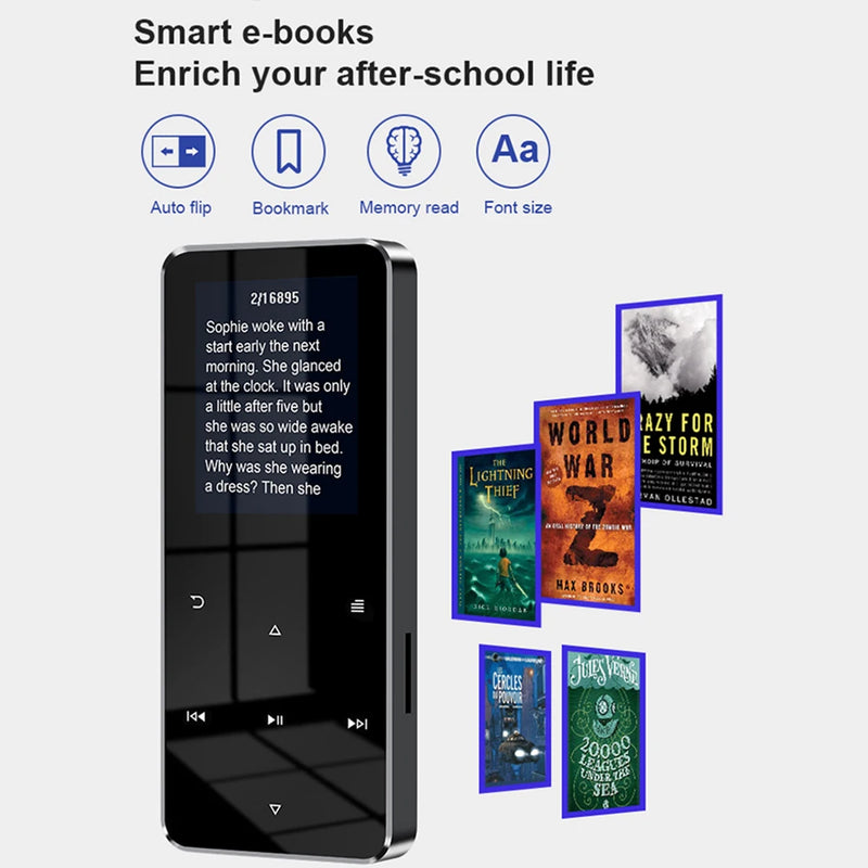 1.8 Inch 32GB/16GB/8GB Full Touch Screen MP4 Video Player BT 5.0 TFT MP3 Radio Player with E-book Recording Built-in Speaker