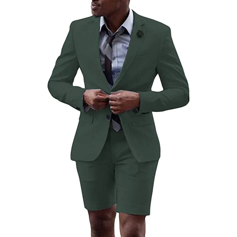 2 Pieces  Men's Casual Suit Single Breasting  Lapel Groomsmen with Short  for Wedding (Blazer+Pants)