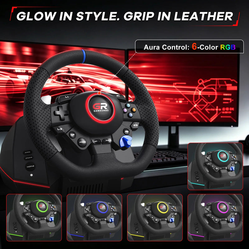 Game Steering Wheel For PS5/PS4/PC Leather 270°&900° Adjustment W/RGB Hall Effect Macro Linear 3Pedals Simulator Racing Wheels