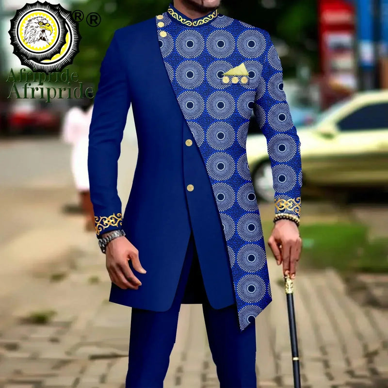 African Suits for Men Embroidery Print Blazer and Pants Set Business Dress with Kerchief Party Wedding - View 7 | SAMAG