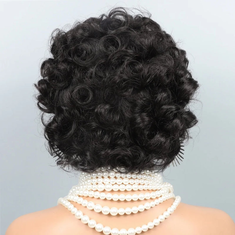 Curly Pixie Cut Human Hair Wigs For Women Black Full Machine Made Short Curly Wigs For Women Brazilian Remy Hair 200% Density