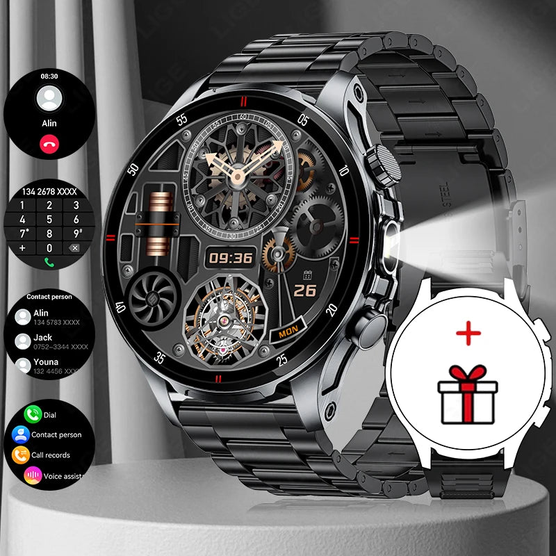 New Business Smart Watch Men LED Flashlight Bluetooth Call Heart Rate Sleep Monitor Outdoor Sports Fitness Waterproof Smartwatch