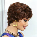 4# Chocolate Brown Pixie Cut Wigs For Ladies Short Layered Real Human Hair With Bangs Professional Machine Crafted Fashion Daily