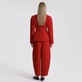 Laru 2026 New Women Two Piece Set V Neck Peplum Blazer with Barrel Leg Pants Gold Button Slim Fit Elegant Business Office Outfit