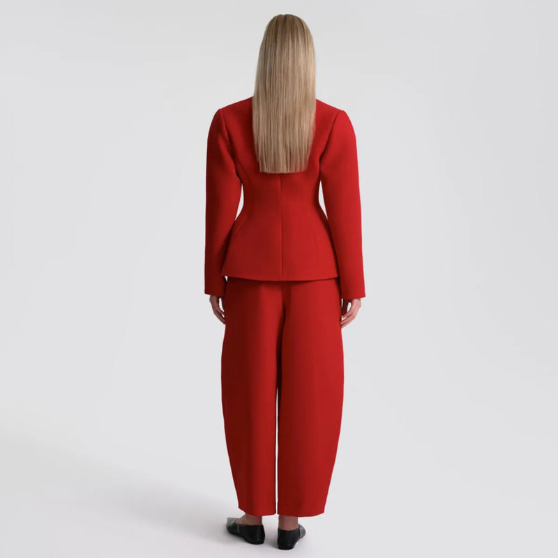 Laru 2026 New Women Two Piece Set V Neck Peplum Blazer with Barrel Leg Pants Gold Button Slim Fit Elegant Business Office Outfit