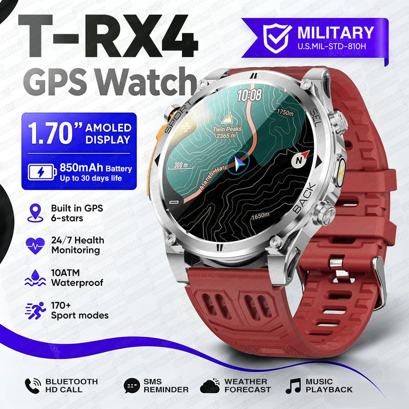 2026New T-RX4 Ultra GPS Smart Watch For Men 6-star GPS Positioning 10ATM Waterproof 850mAh Battery Compass 170+Sports Smartwatch
