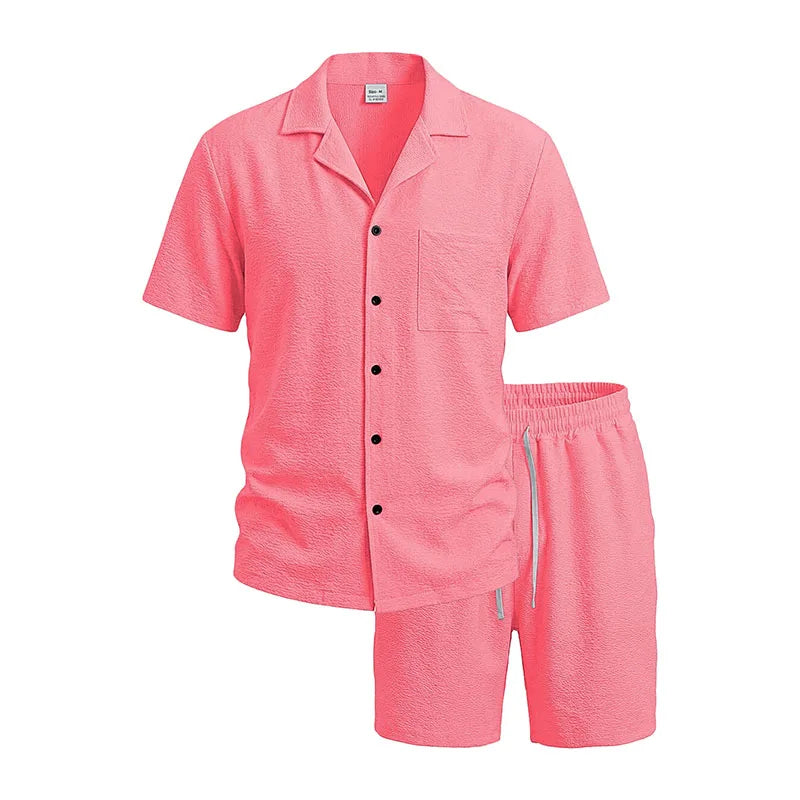 Men Textured Co Ord Set Loose Fit Short Sleeve Camp | SAMAG