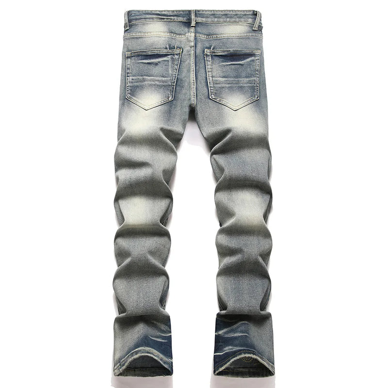 Men Slim Boot Cut Denim Jeans Punk Rivet Patch Stretch | SAMAG