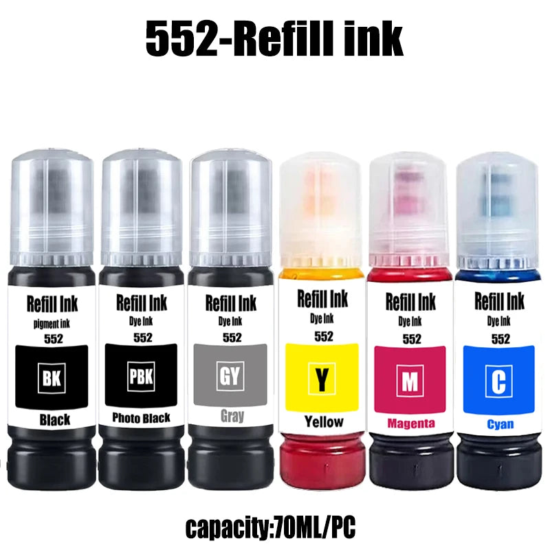 For Epson 552 Refill Ink Kit For Epson EcoTank L8160 L8168 L8180 L8188 ET-8500 ET-8550 EW-M973A3T EW-M873T Printer Dye ink