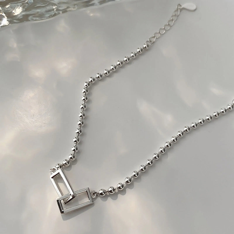 925 Sterling Silver Geometric Square Round Bead Bracelet For Women Personality Temperament Simple Hand - Visuel 4 | SAMAG