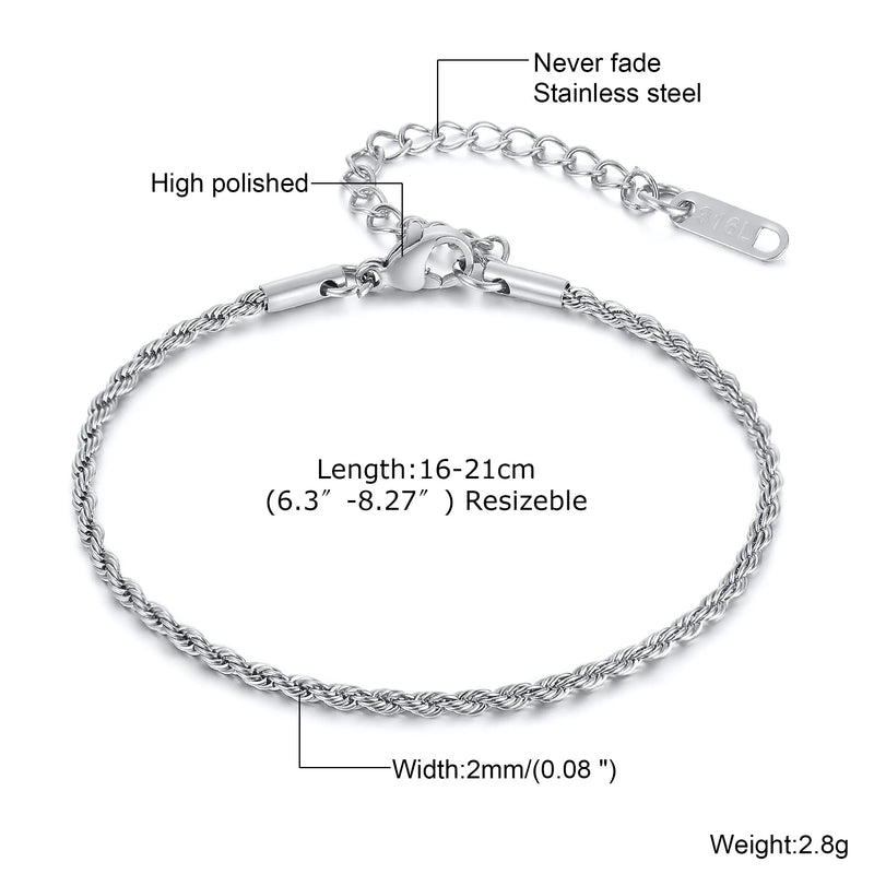 1/2/3pcs Chain Bracelet for Men Women, Stainless Steel Twisted Rope Cuban Wristband, Hip Hop Minimalist - Visuel 16 | SAMAG