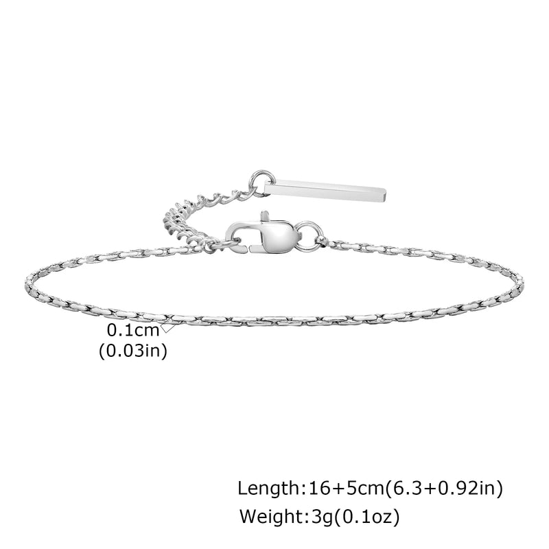 Goxygen Dainty Silver Color Stackable Bracelet Stainless Steel Beads Thin Chain for Women Men Jewelry Sets Gifts