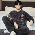 2025 New Autumn and Winter Loungewear Coral Fleece Pajamas Men Plus-size Long-sleeved Sleepwear Suit Thickened Plush Homewear