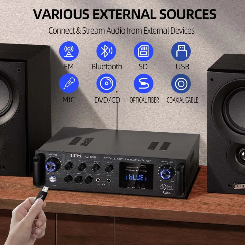 2000W 220-240V  Digital Power Amplifier Audio Karaoke Home Theater Music Center Bluetooth Remote Control FM Microphone Support