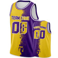 Custom Basketball Jersey Tank Top Printed Team Name & Number Logo for Adult Kid Youth, Personalized Gold Purple Basketball Shirt