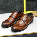 Men's Leather Loafers Double Buckle Monk Strap Handmade Dress Shoes Wingtip Pointed Toe Brogue Wedding Office Business Shoes