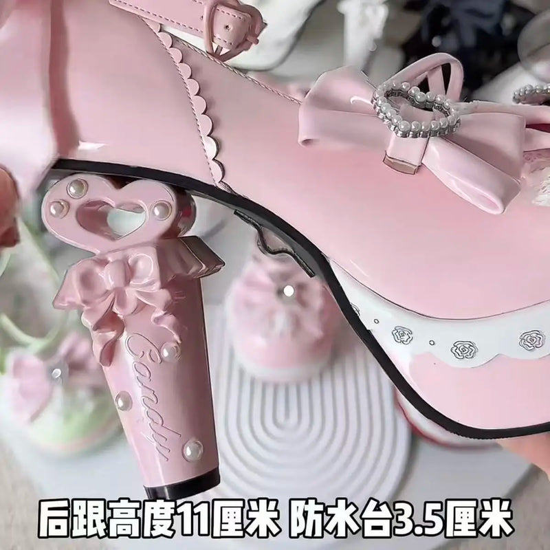Original Sweet Lolita High Heels Big Size 42 Japanese Style Cosplay Women Leather Shoe Red Rhinestone Street Y2k Shoes Girl Cute