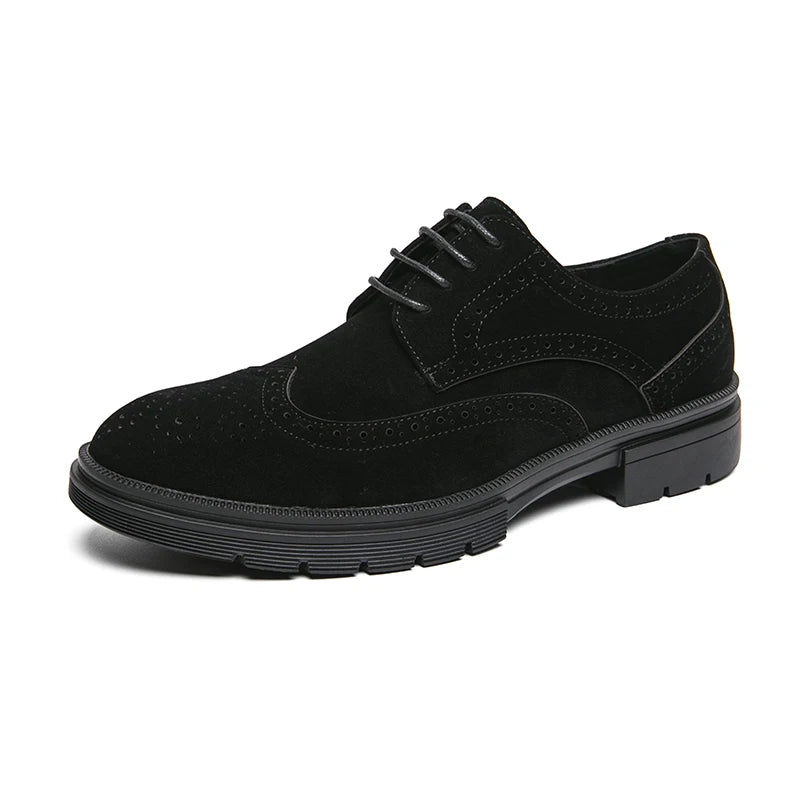 Fashion New Low Heels Pointed Suede Leather Brogue Oxford Shoes New Bussiness Thick Soled Causal Soft Daily Male Footwear Shoes