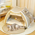 Warmth Enclosed Wooden  Scratching Board Large Villa Style  House for All Seasons Indoor Pet Shelter  Tent Dog Bed
