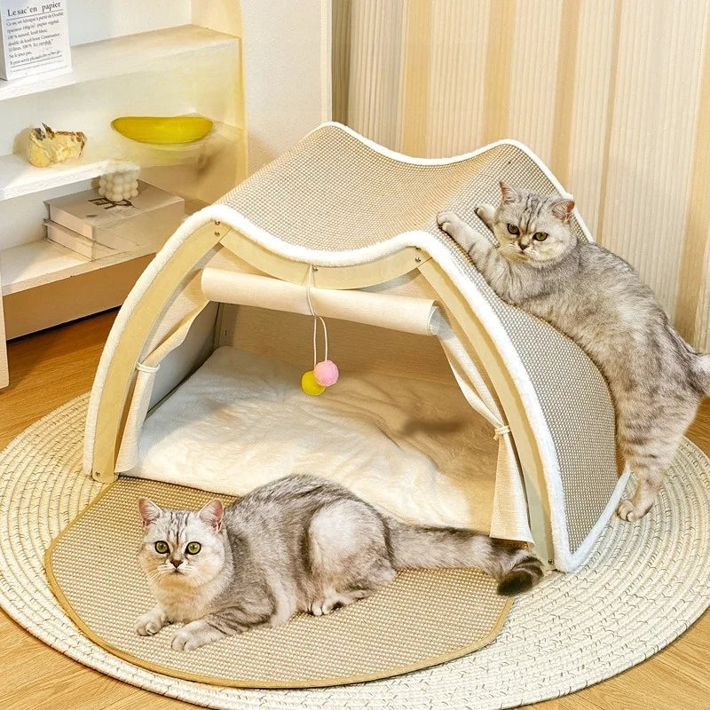 Warmth Enclosed Wooden  Scratching Board Large Villa Style  House for All Seasons Indoor Pet Shelter  Tent Dog Bed