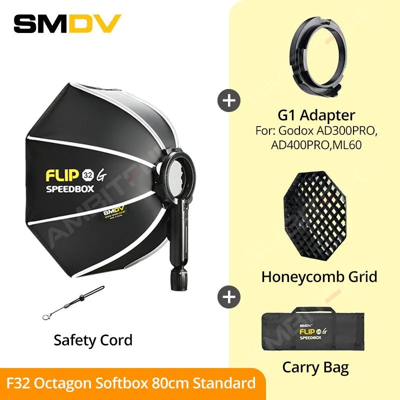 SMDV Flip 32 Quickly Release Parabolic Out Door Softbox for Godox Flash Soft box V1 AD100PRO AD300PRO V860III AD200