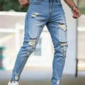 Men Casual Jeans Sky Blue Slim Bold Street Ripped Craft | SAMAG