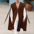 INCERUN Men Vests Cloak Solid Color Oversize V Neck One Button Sleeveless Male Waistcoats Ponchos Streetwear Fashion Cape Men