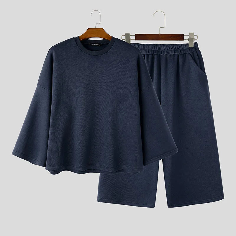 INCERUN Men's Sets Solid Color Oversize 3/4 Sleeve T Shirt Pants Two Piece Streetwear Stylish Casual - View 9 | SAMAG