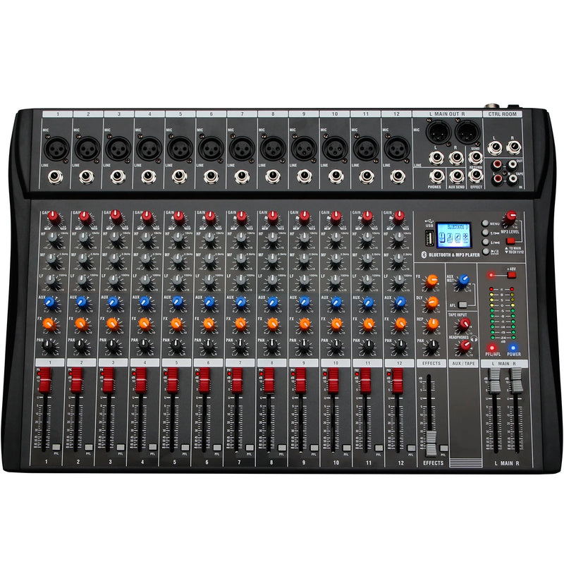 DEPUSHENG DX12 Professional Audio Mixer 12 Channel Studio Audio Console USB MP3 Input 48v Phantom Power DJ Console