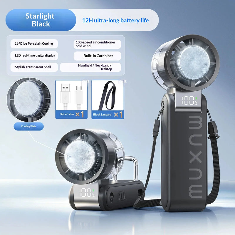 Muxce Portable Cooling Mini Air Conditioner Fan 2026 New Foldable Rechargeable Long Battery Life Low Noise Handheld Strong Power
