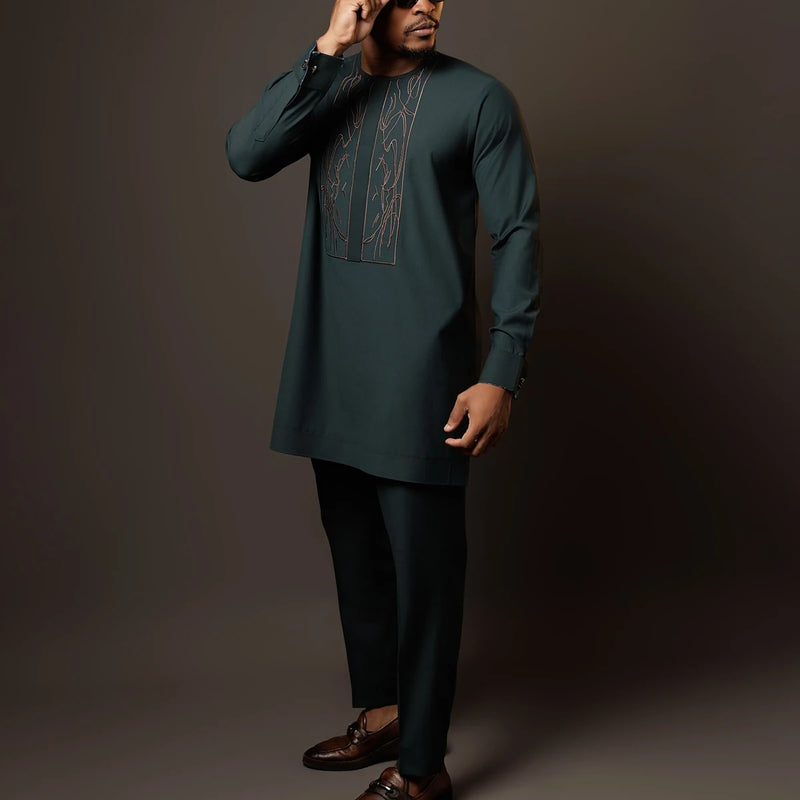 African Traditional Dress Men's Suit Long Sleeve Ethnic Style Printed Patchwork Shirt Casual Pants 2 Piece - View 30 | SAMAG