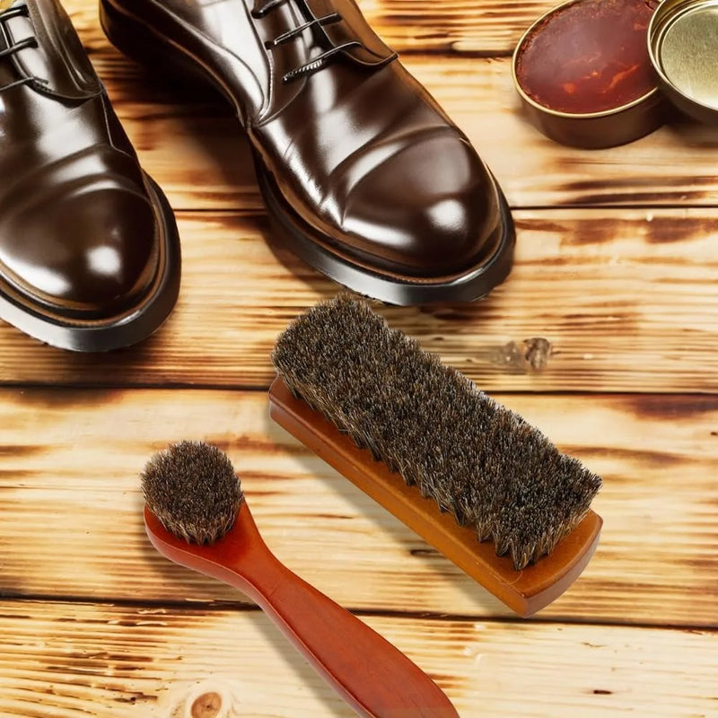 2 Pc Horsehair Shoe Brush Set, Professional Leather Boot Cleaning Brushes for Polishing & Conditioning, Horse Hair Shoe Care Kit