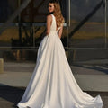 Customized Simple A - Line Wedding Dress Satin Side Slit - View 2 | SAMAG