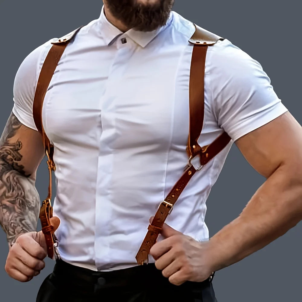 UYEE Men's Pants Leather Adjustable Backpack Shoulder Straps Fashion Adult Belt