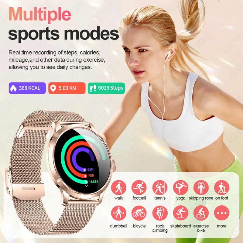 LIGE 2025 New Smart Watch For Women AMOLED HD Screen Watches IP68 Waterproof Heart Rate Monitor Ladies Utra-thin Smartwatch
