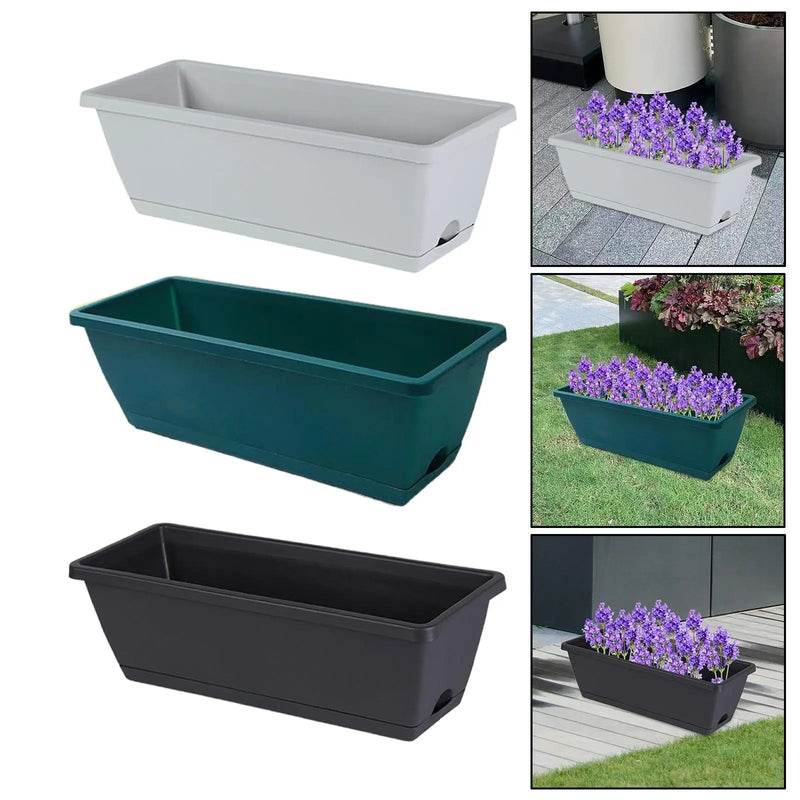1 Pieces Window Box Planter Rectangle Plant Containers Decors with Drainage Holes Flower Pot Plant Pot for Outdoor Garden Home